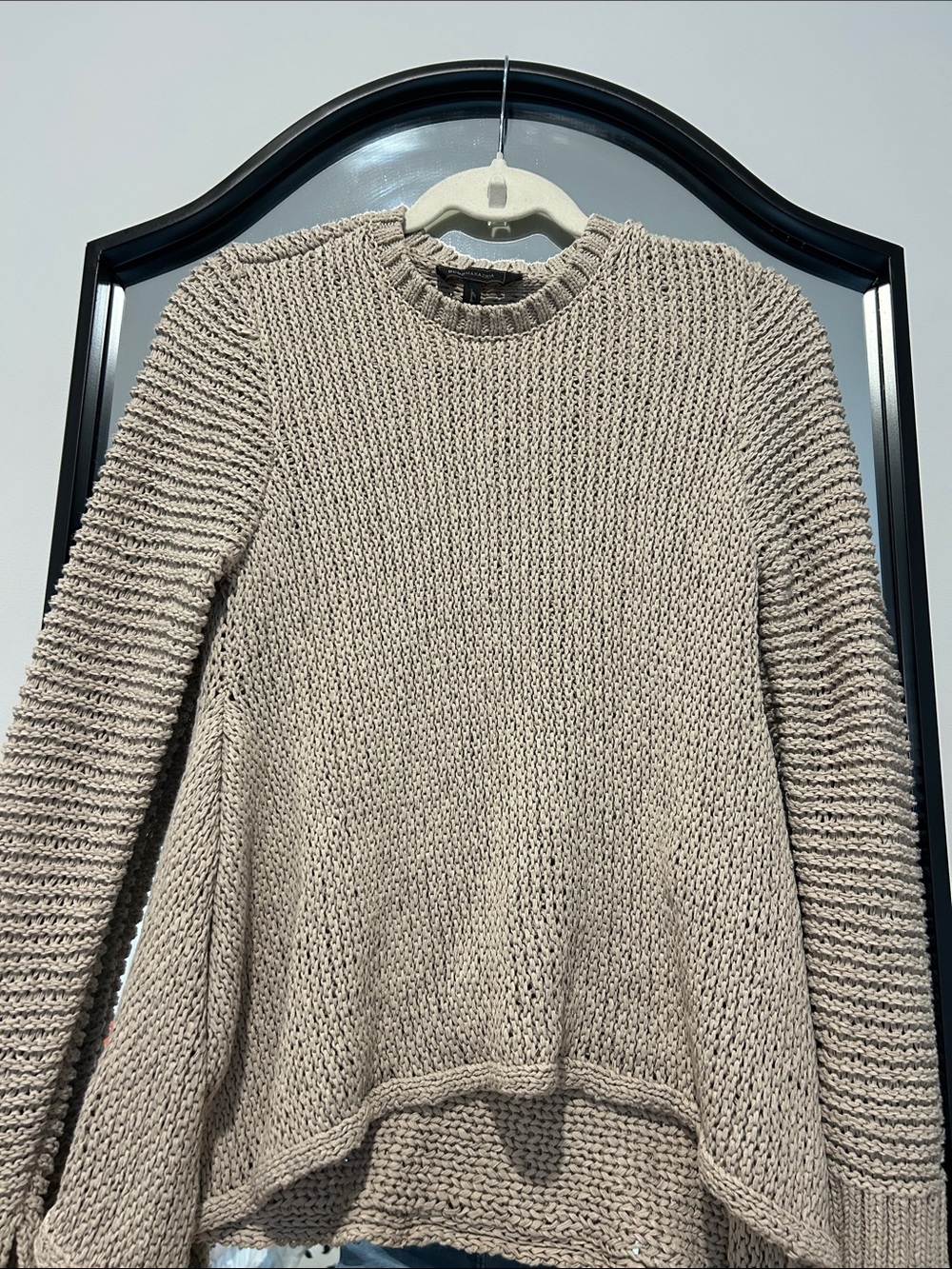 BCBGMaxAzria Beige Crewneck Textured Knit Sweater